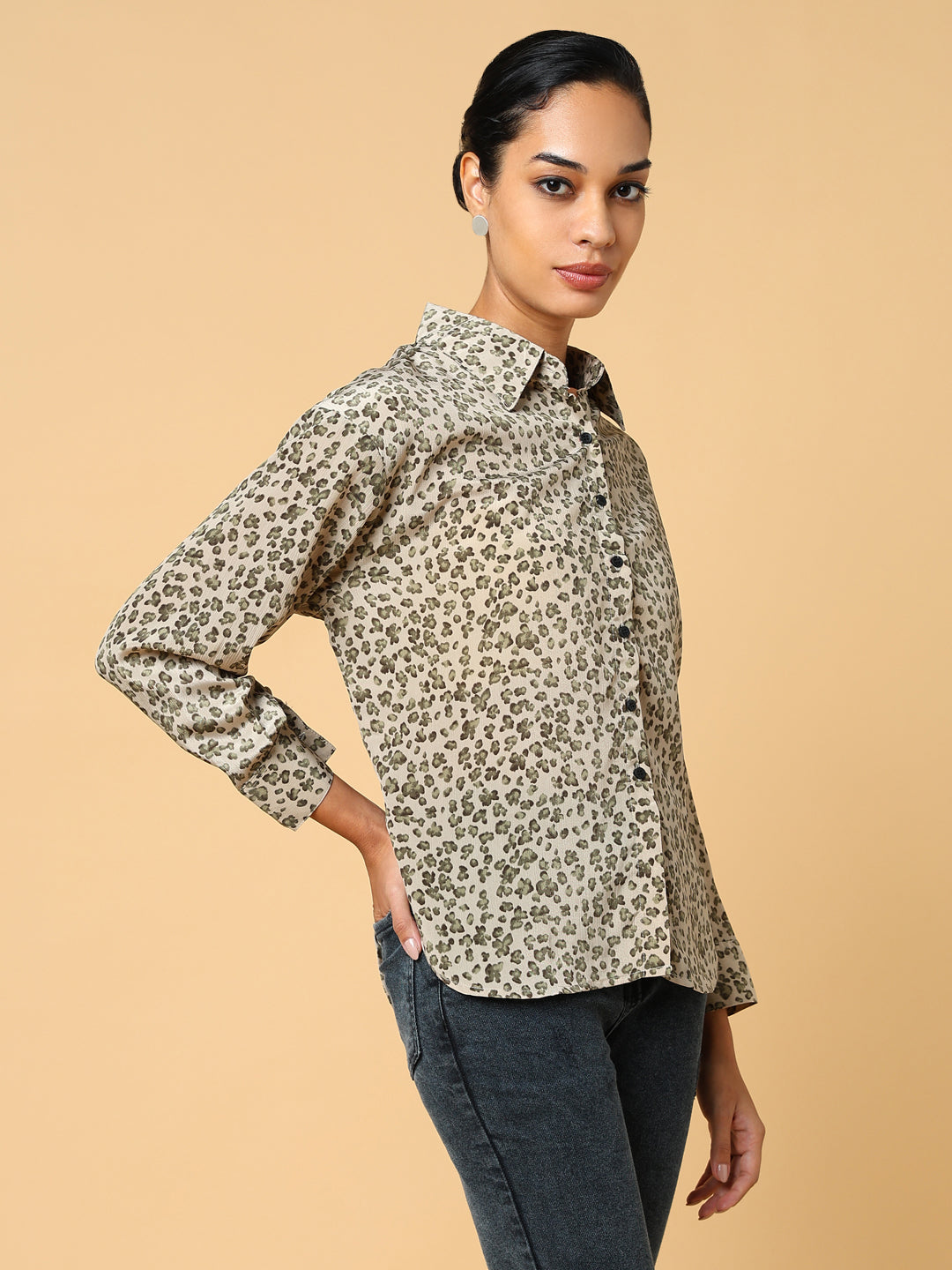 Women Floral Beige Shirt