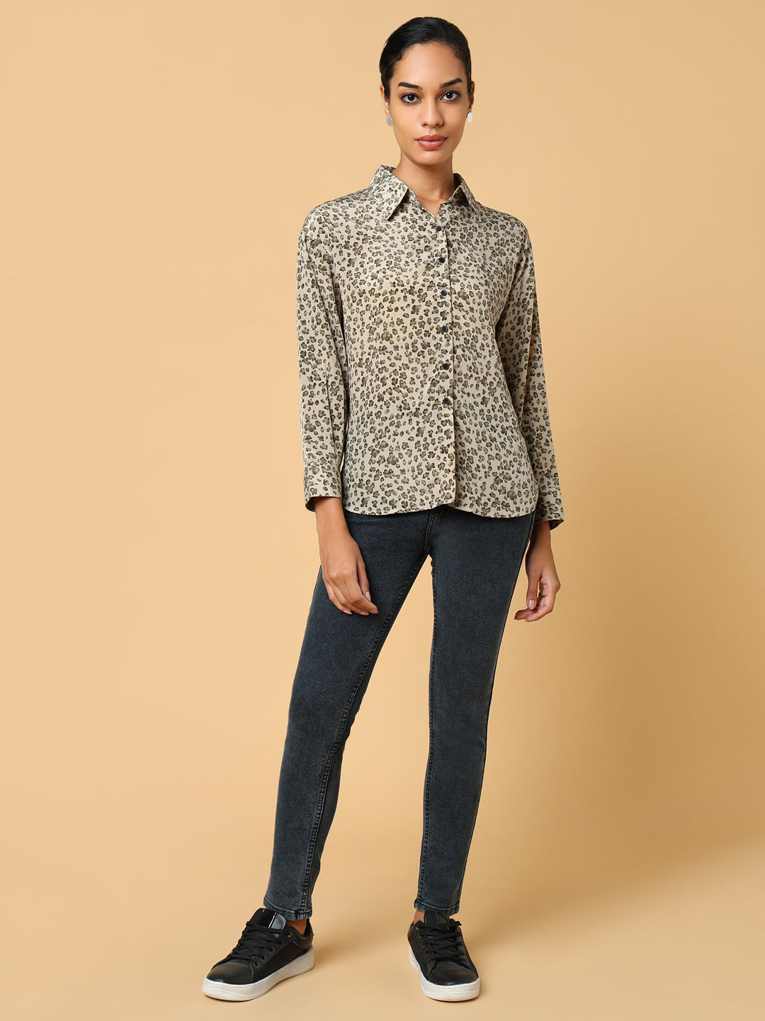 Women Floral Beige Shirt