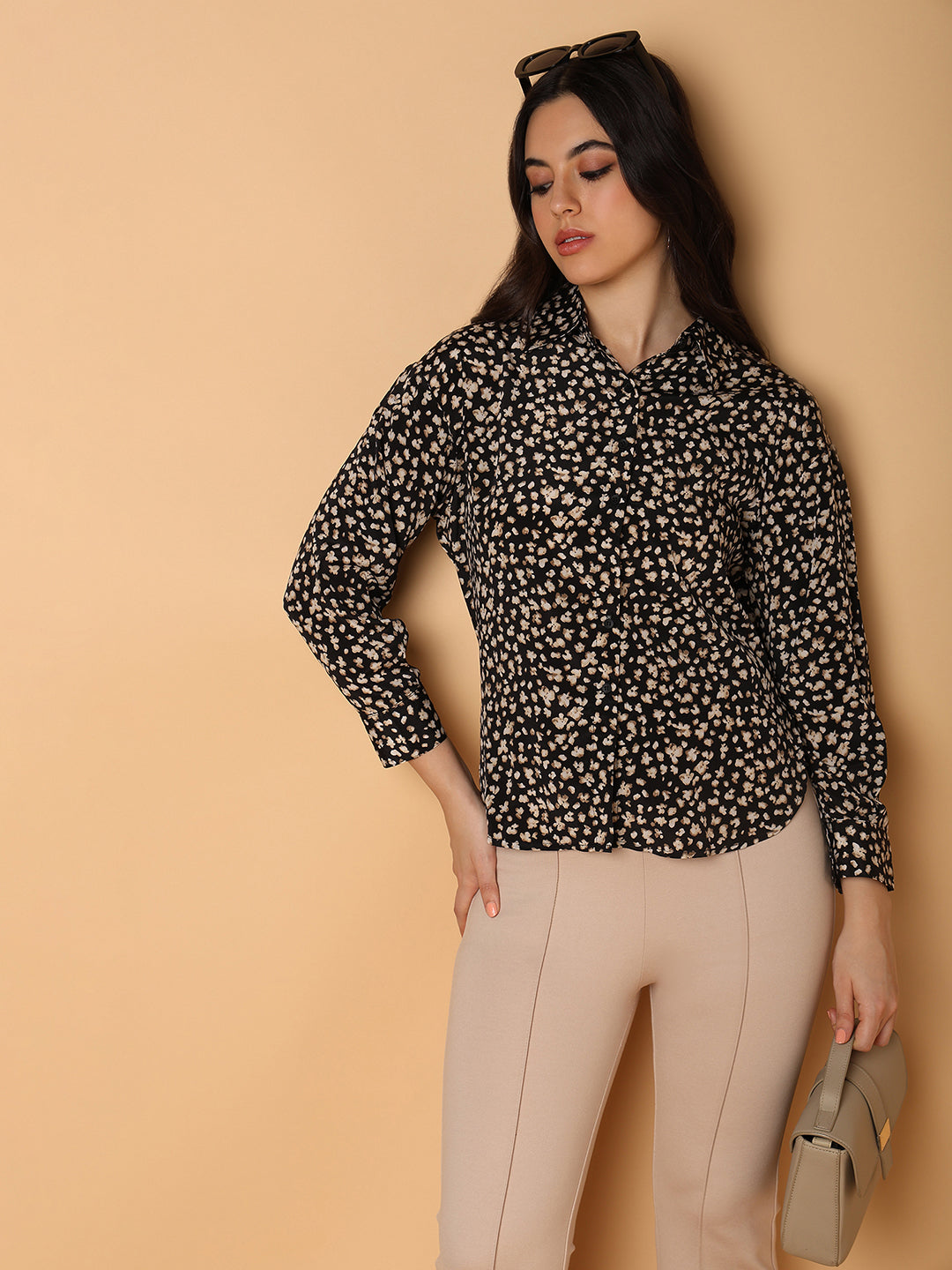 Women Floral Black Slim Fit Shirt