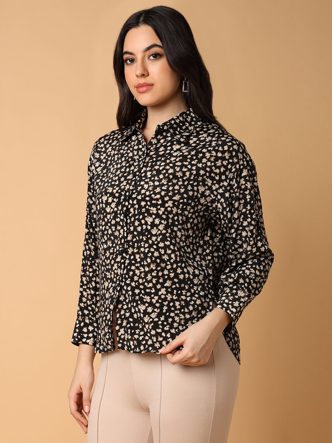 Women Floral Black Slim Fit Shirt