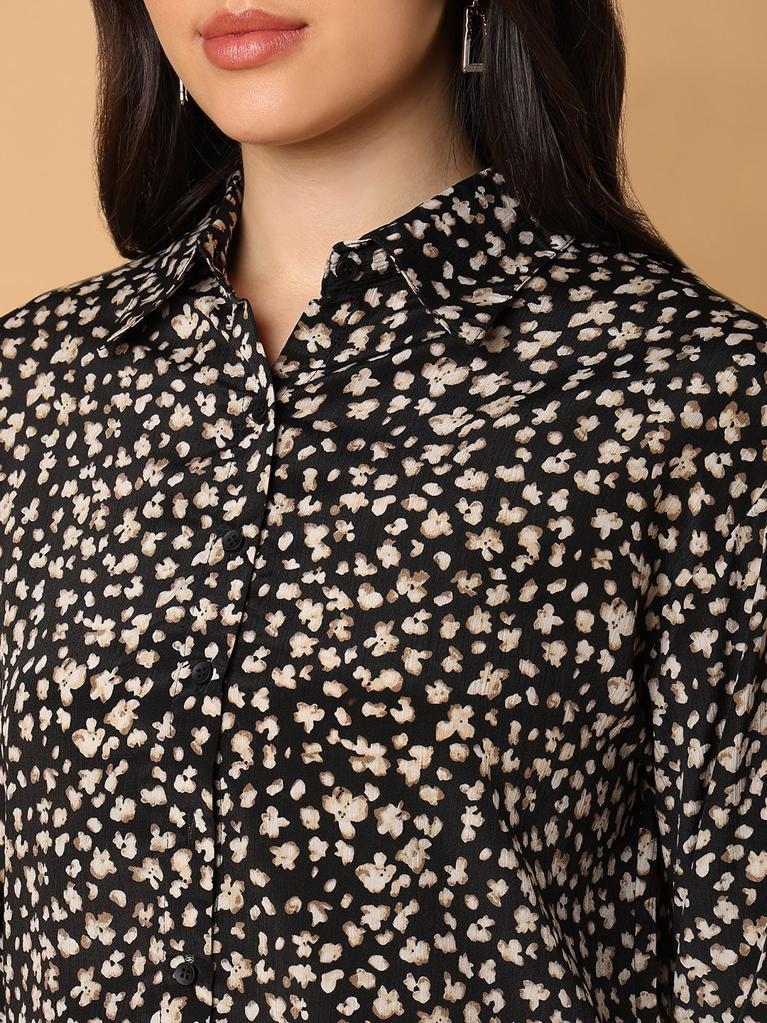 Women Floral Black Slim Fit Shirt