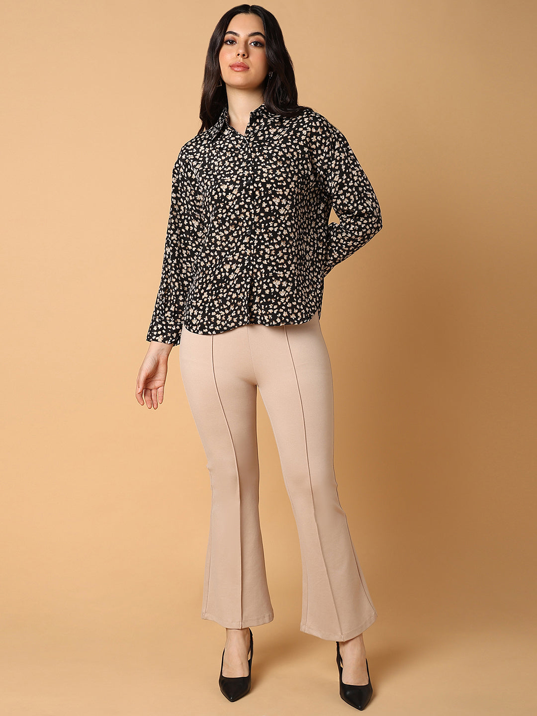 Women Floral Black Slim Fit Shirt