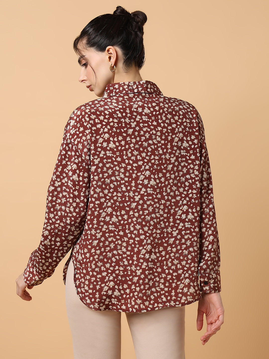 Women Floral Brown Slim Fit Shirt