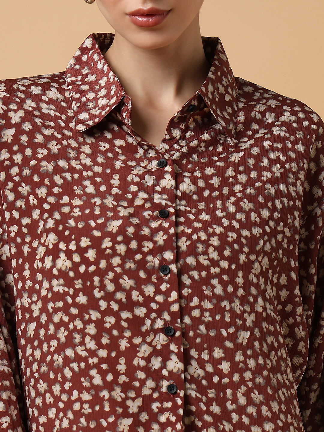 Women Floral Brown Slim Fit Shirt