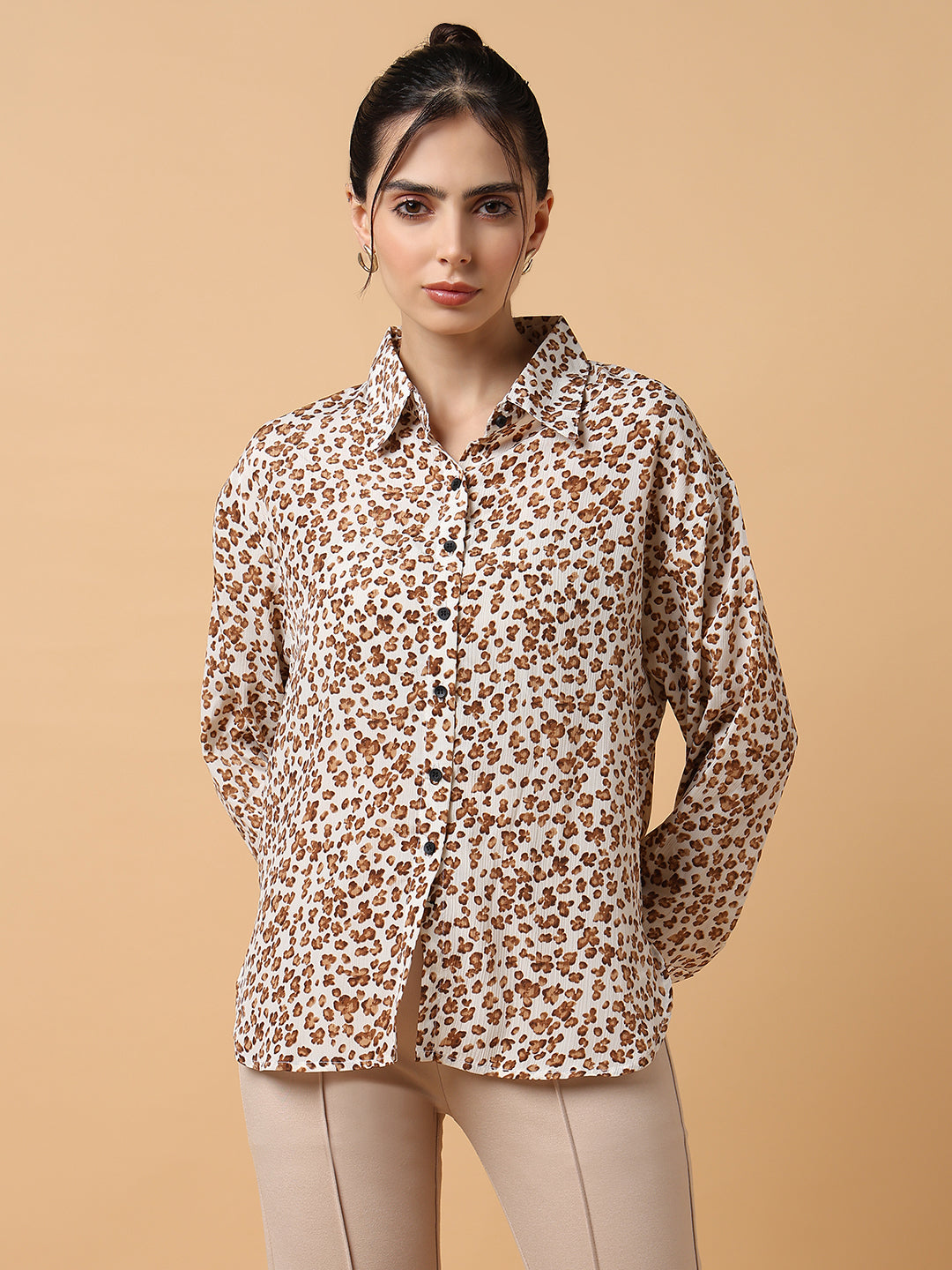 Women Floral Off White Slim Fit Shirt