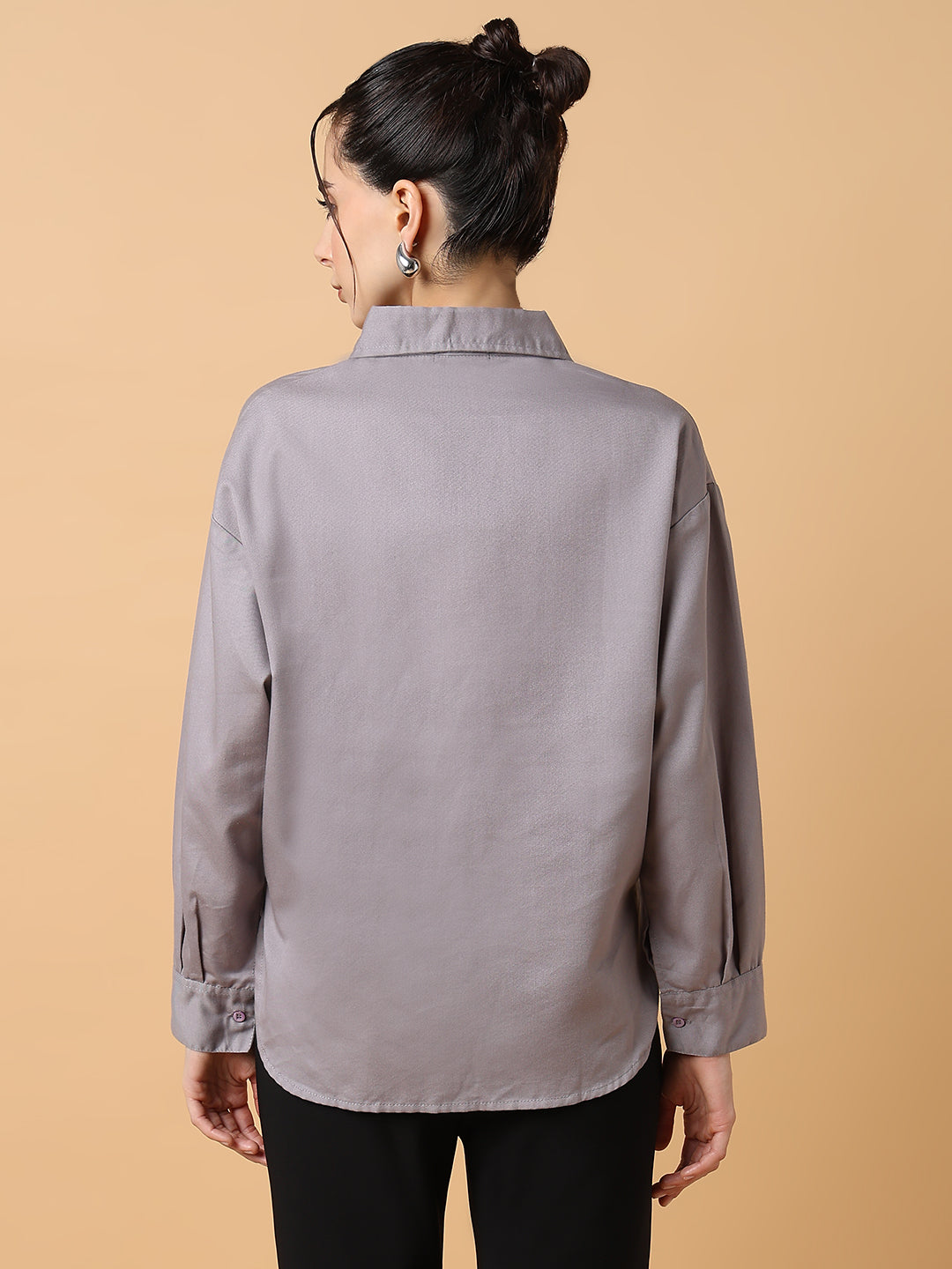 Women Solid Grey Slim Fit Shirt