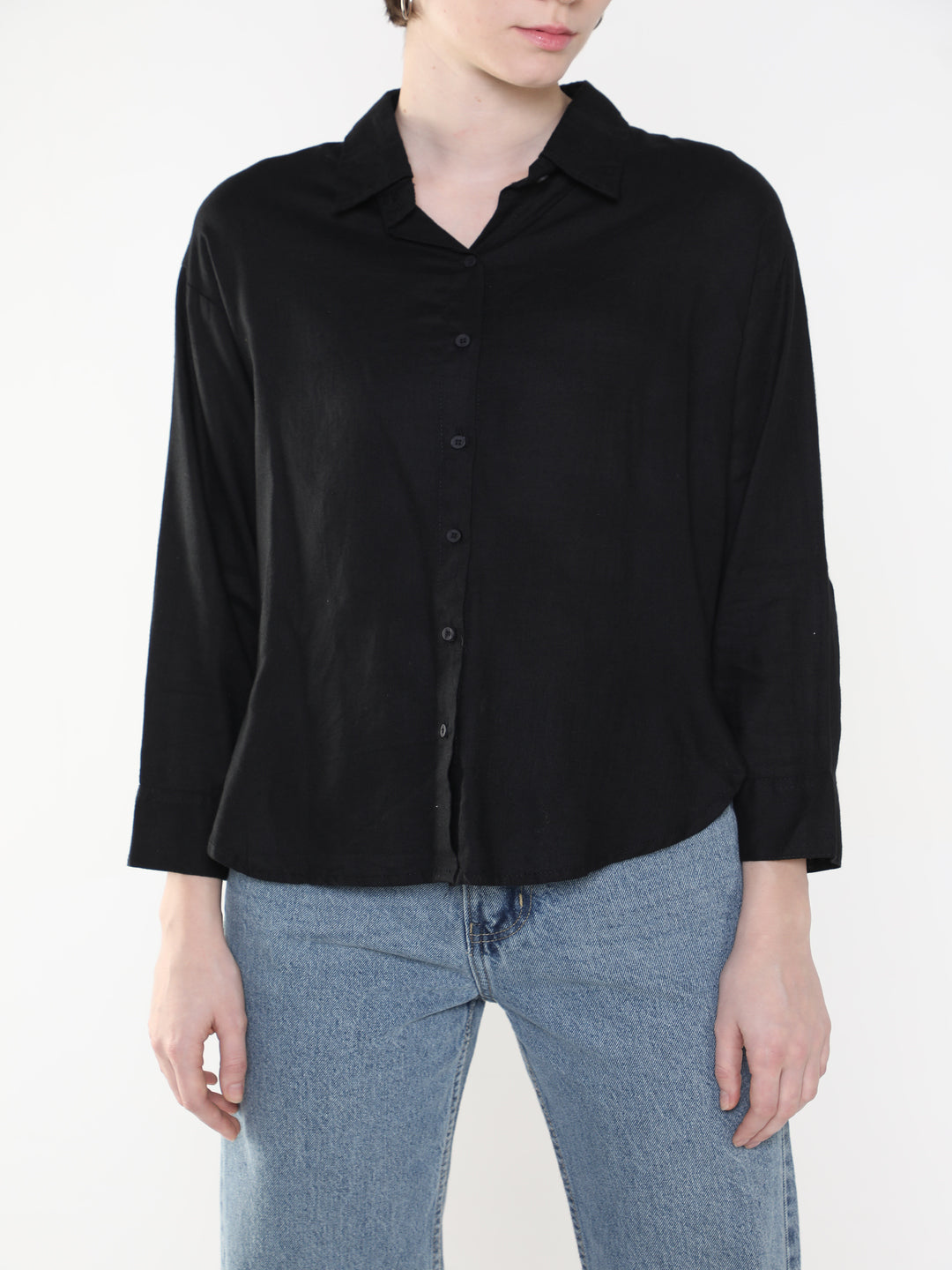 Women Solid Black Slim Fit Shirt