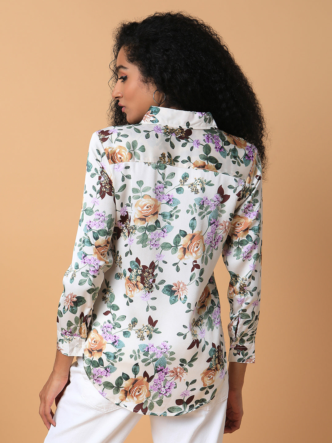 Women Floral Cream Slim Fit Shirt