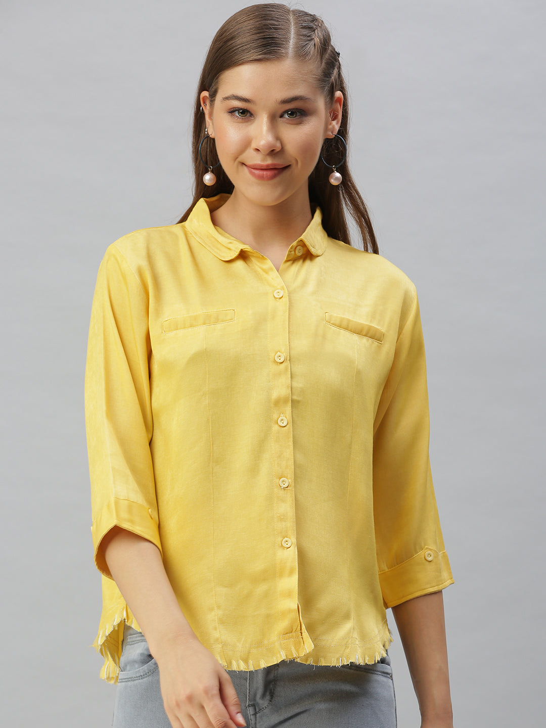 Women Yellow Solid Shirt