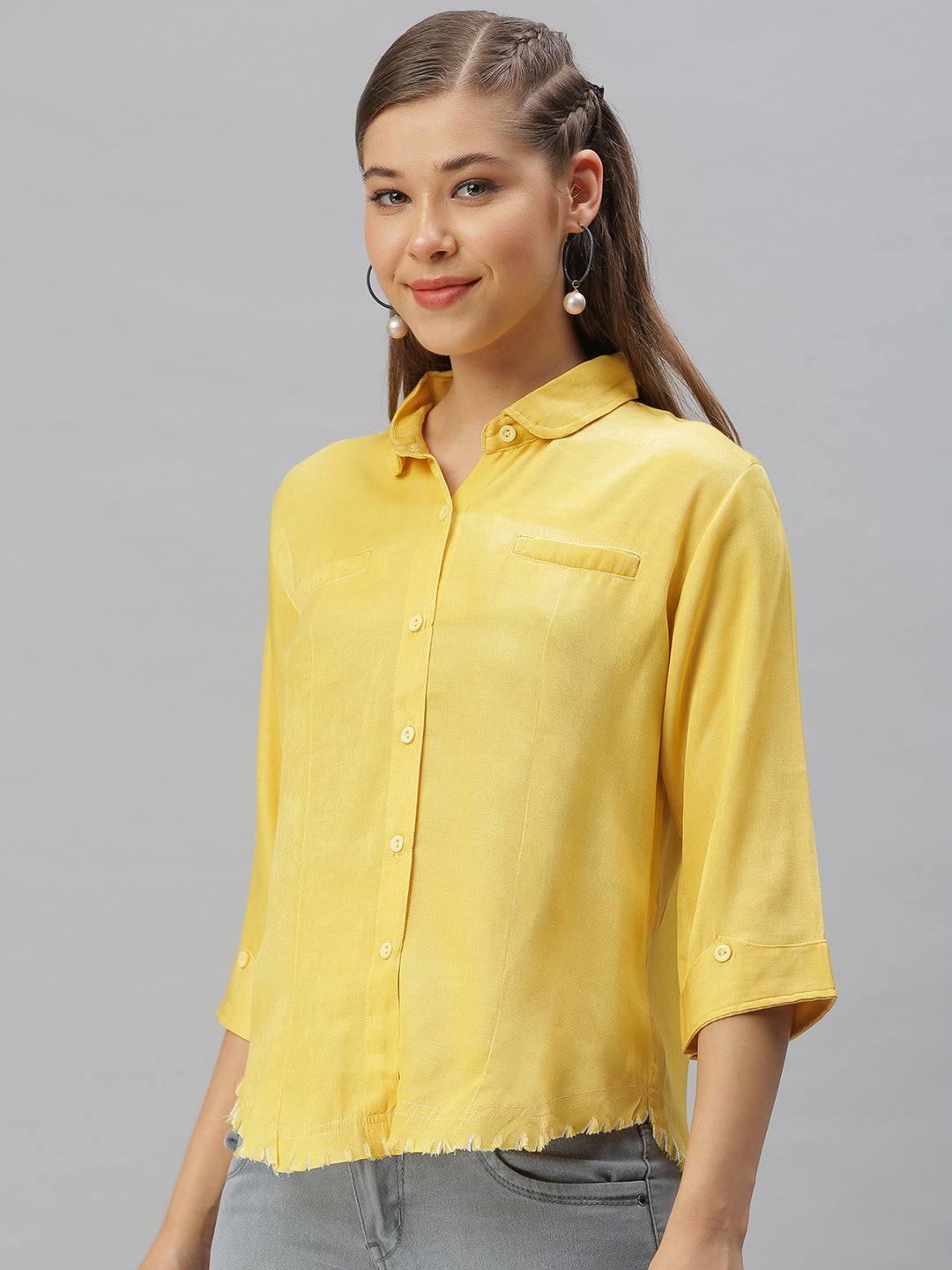 Women Yellow Solid Shirt