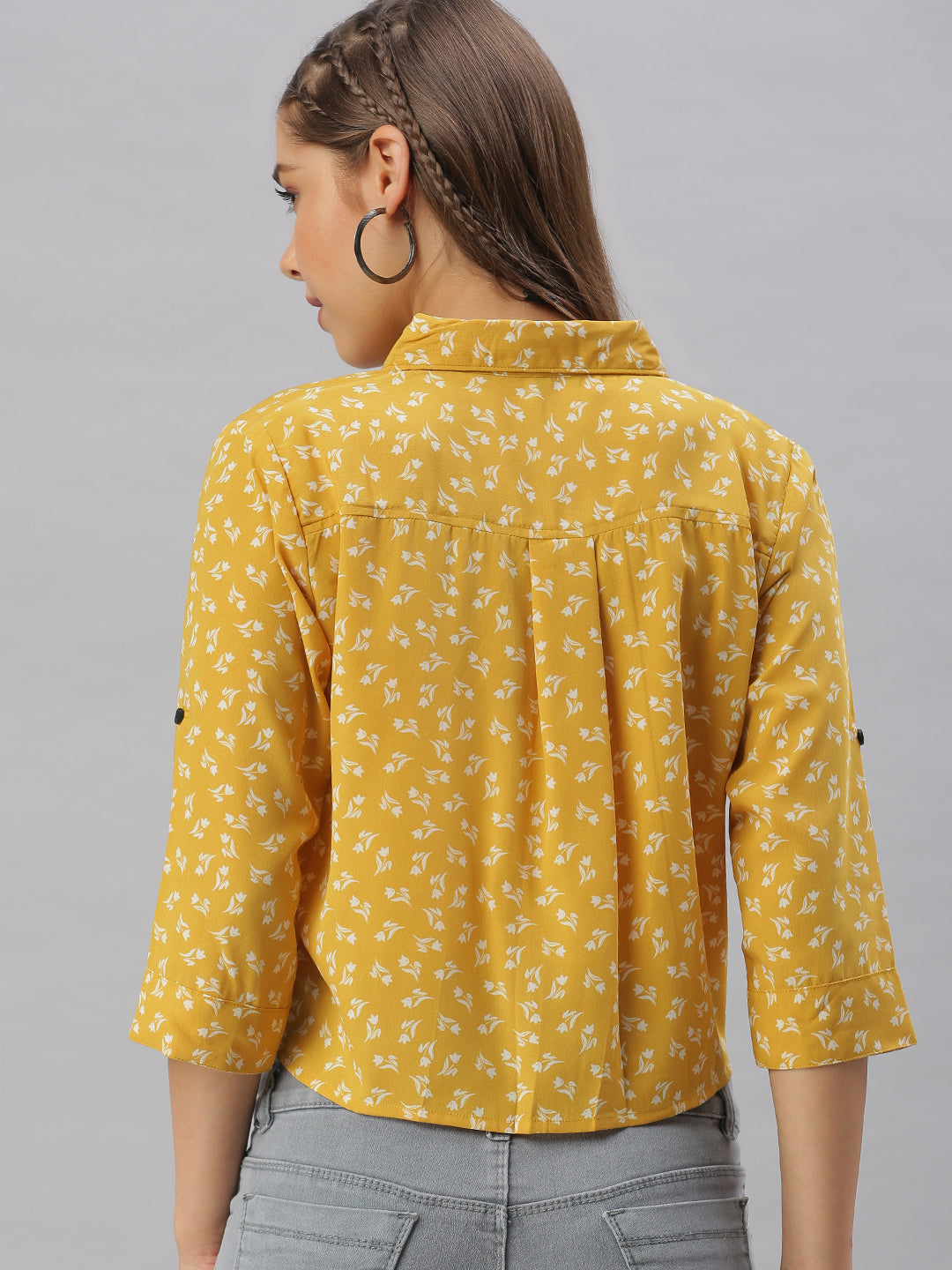 Women Collared Printed Mustard Shirts