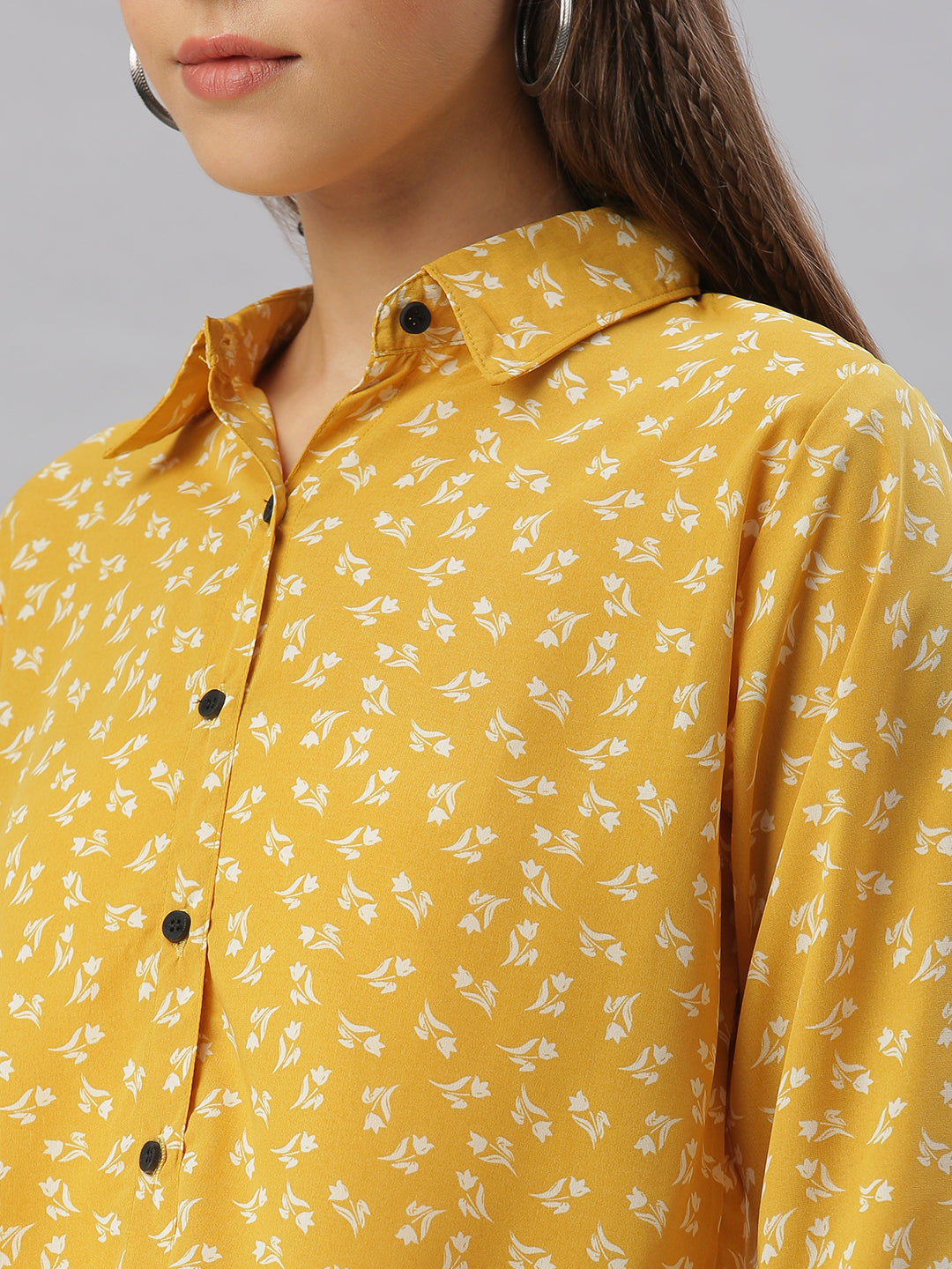 Women Collared Printed Mustard Shirts