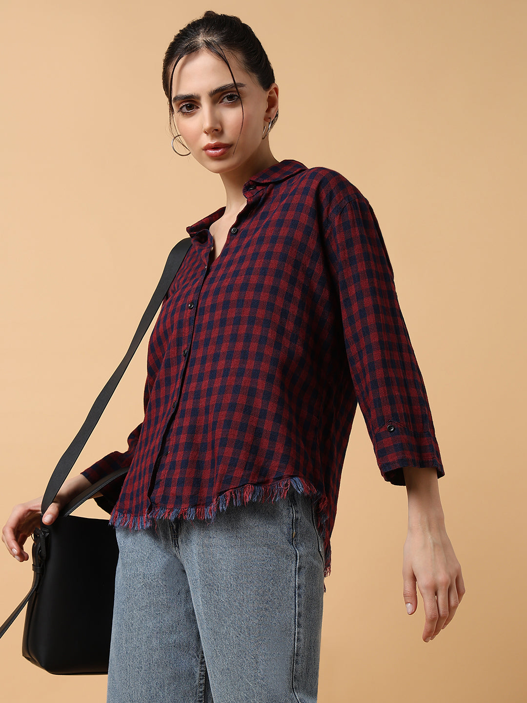 Women Checked Red Slim Fit Shirt