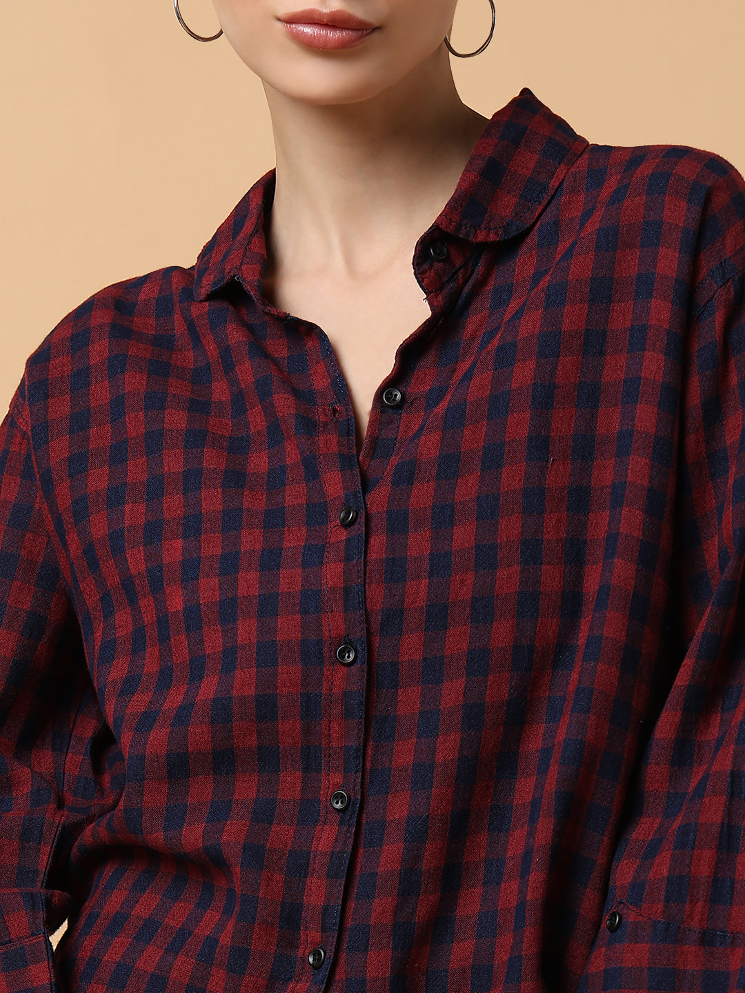 Women Checked Red Slim Fit Shirt