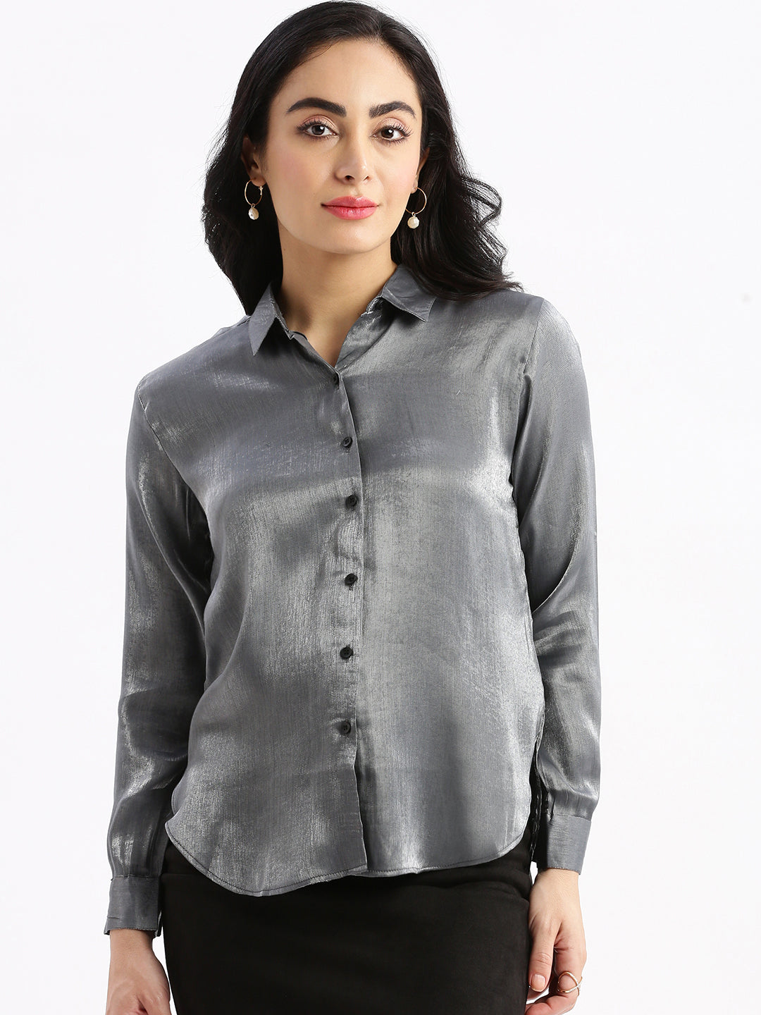 Women Solid Grey Slim Fit Shirt