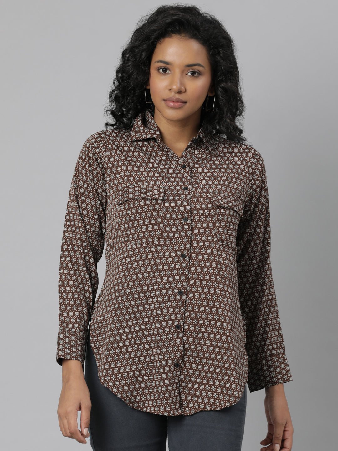 Women Brown Micro Ditsy Shirt