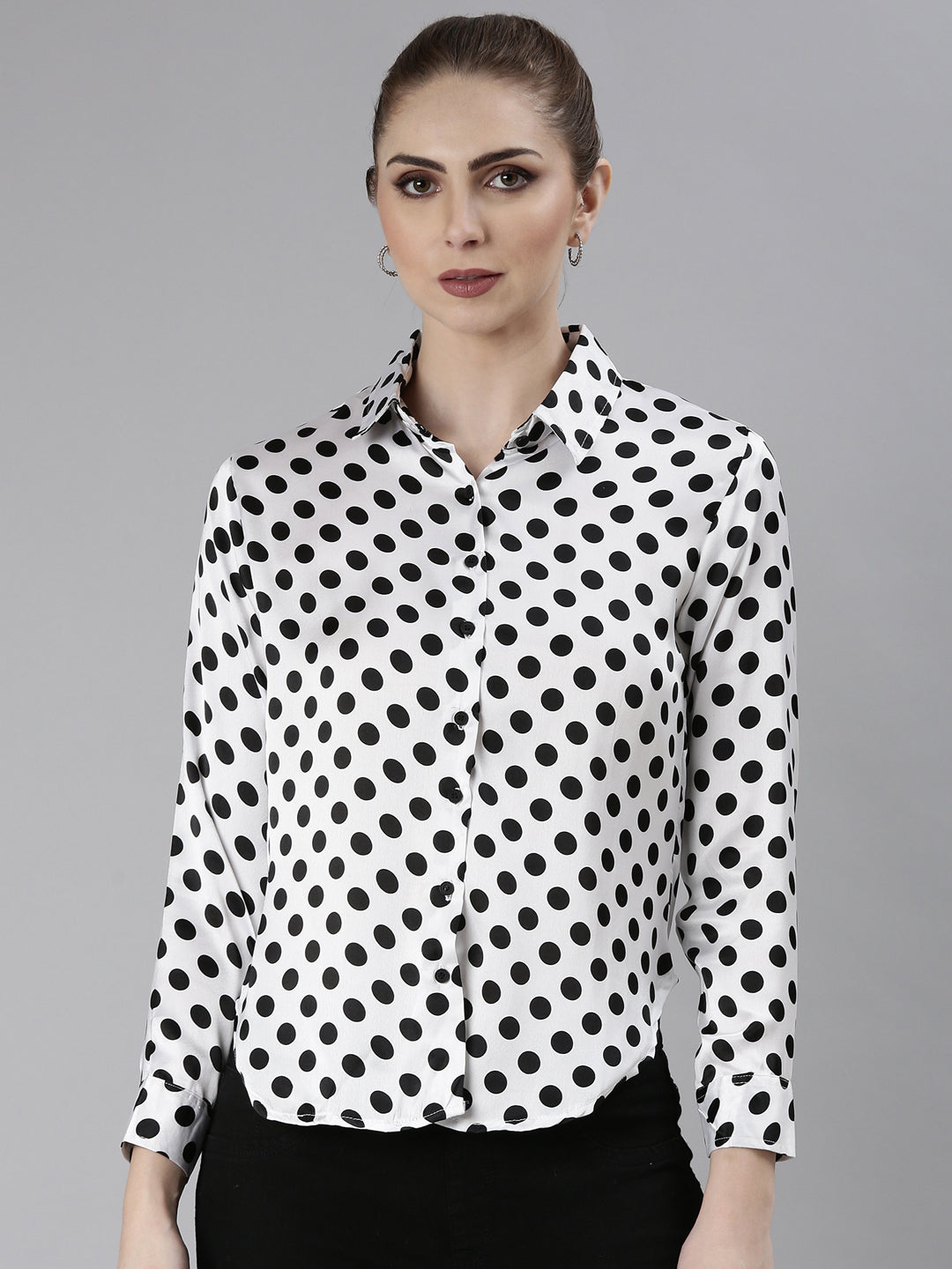 Women White Polka Dots Shirt