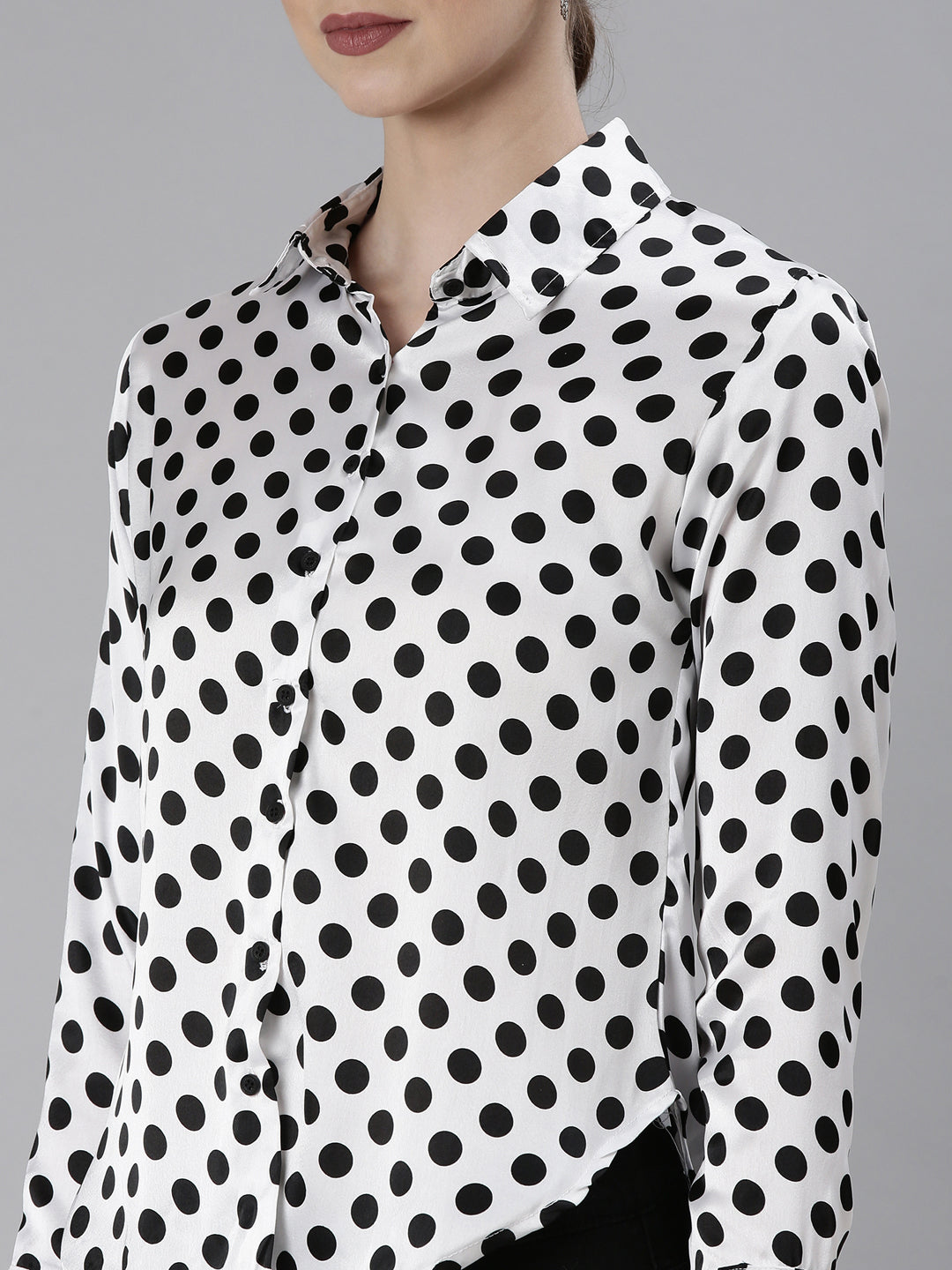 Women White Polka Dots Shirt
