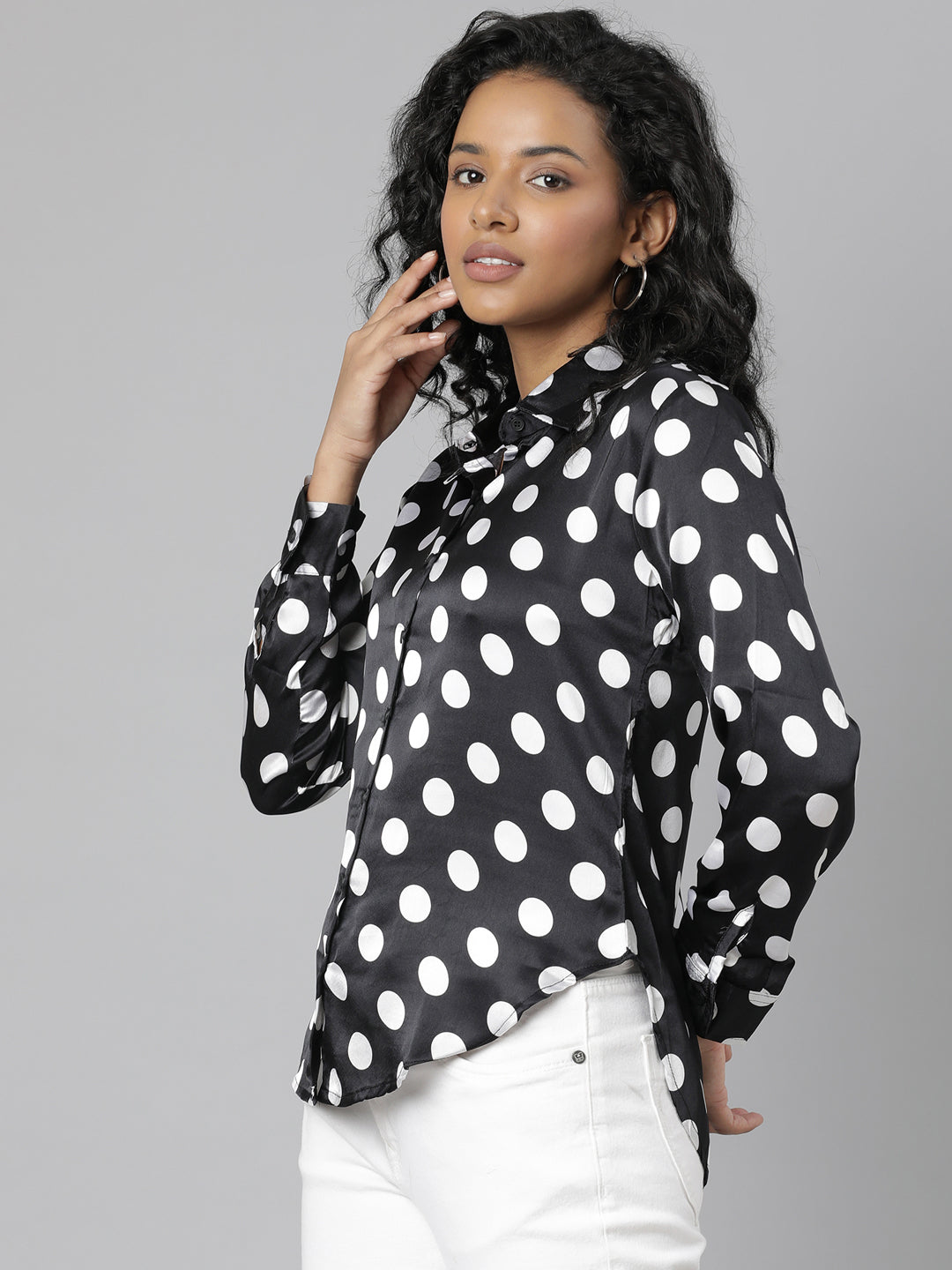 Women Black Polka Dots Shirt