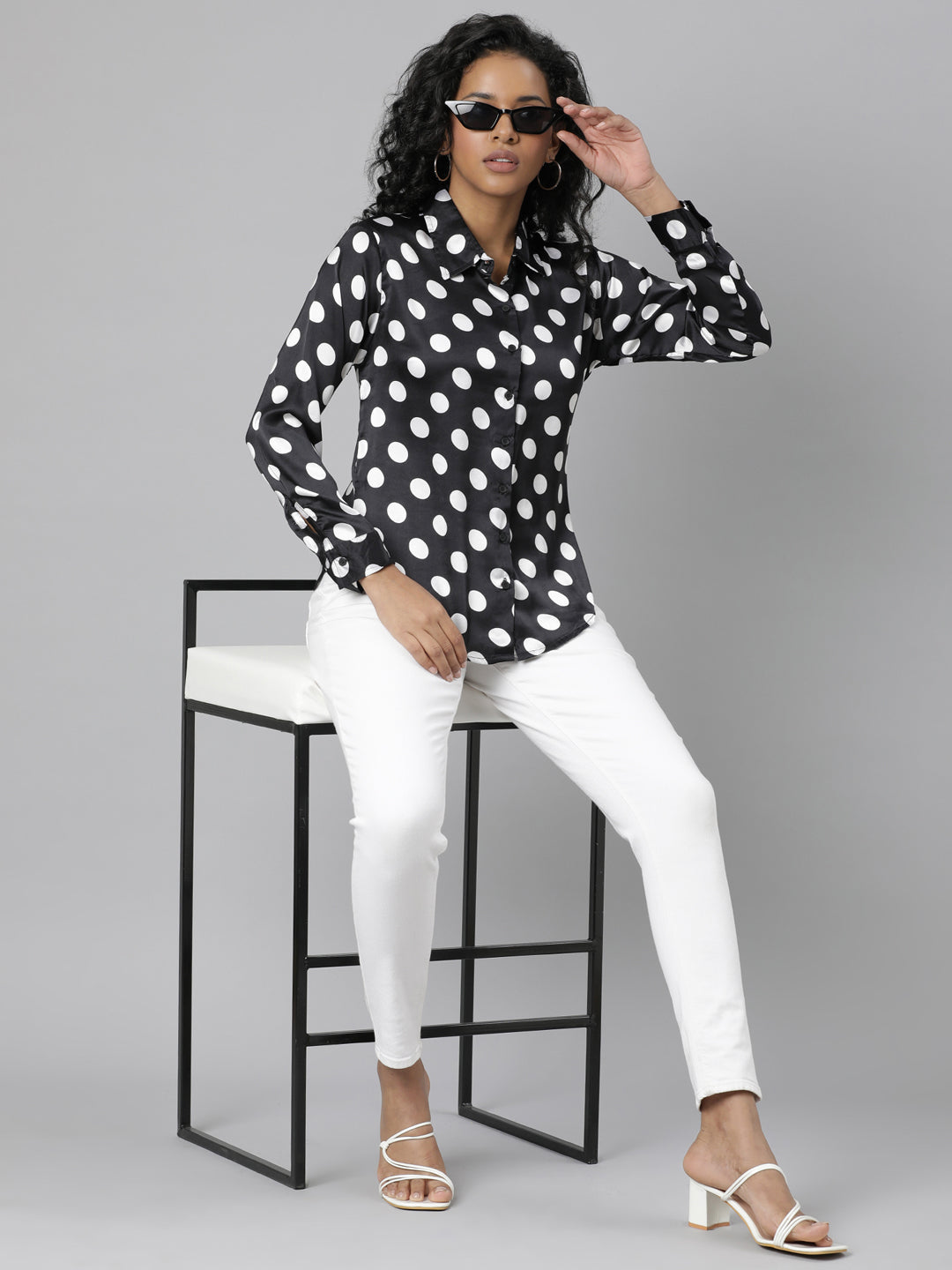 Women Black Polka Dots Shirt