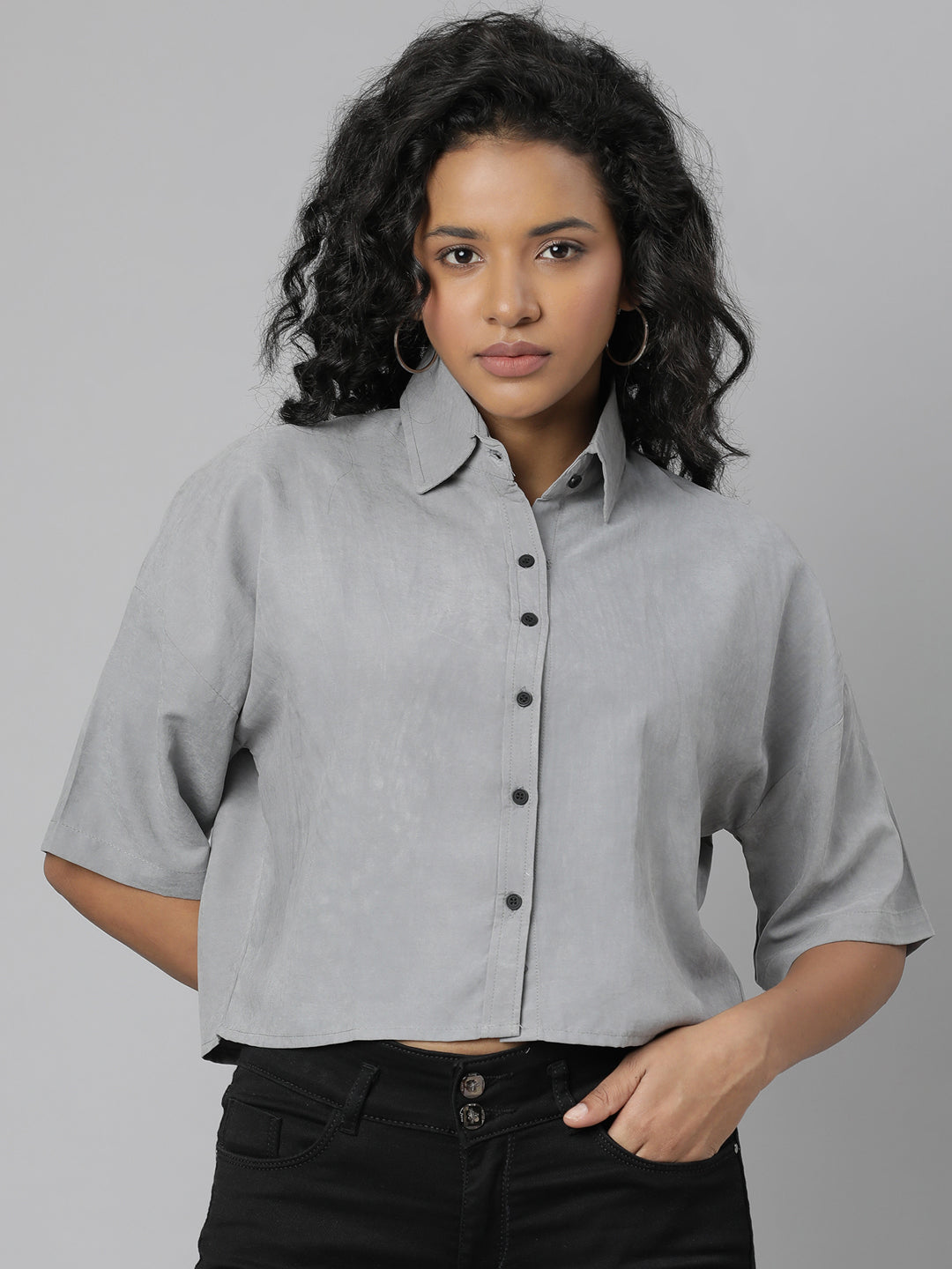 Women Grey Solid Shirt