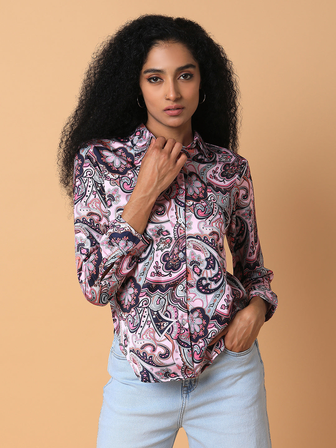 Women Ethnic Motifs Pink Slim Fit Shirt