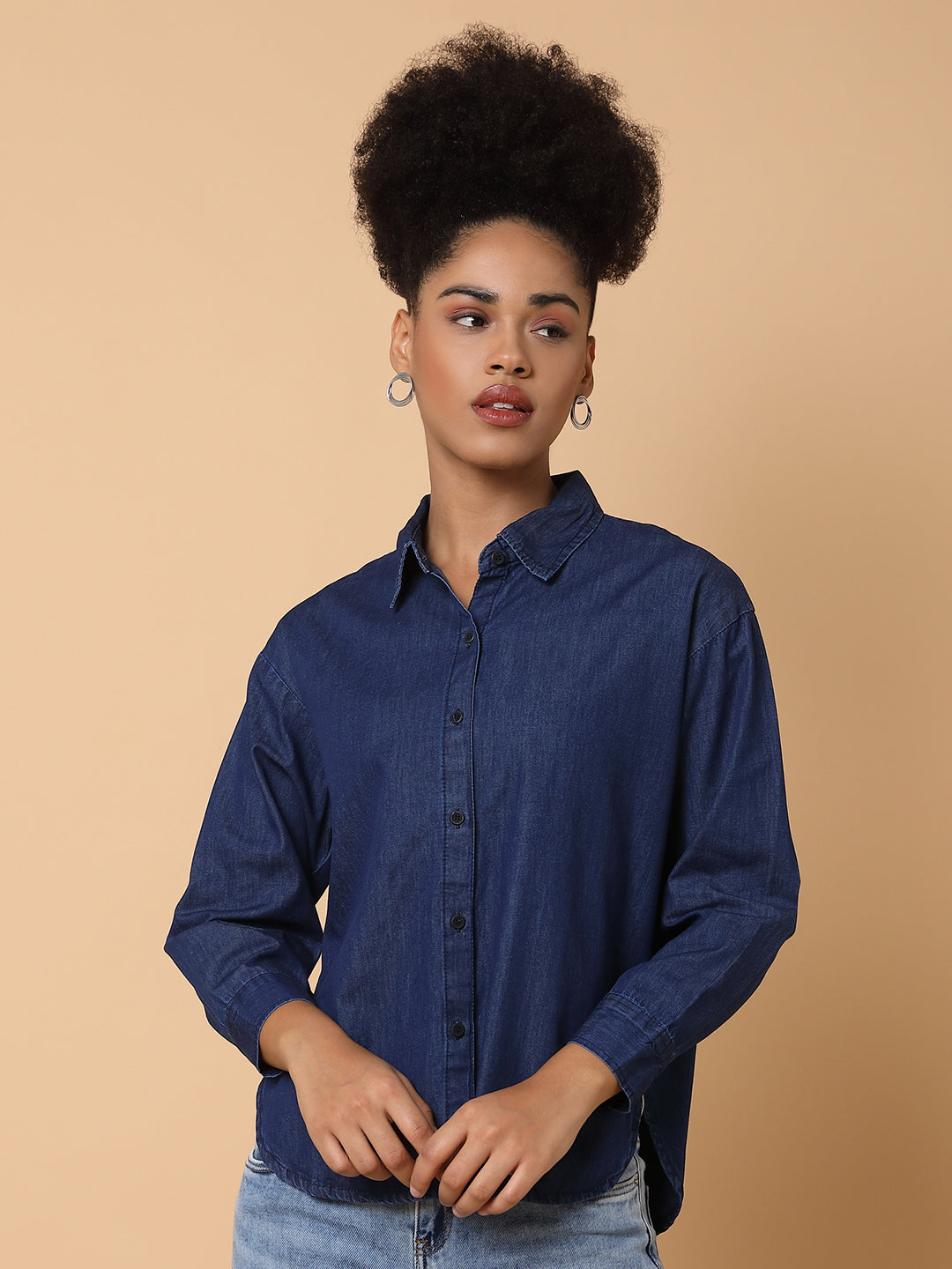 Women Solid Navy Blue Shirt