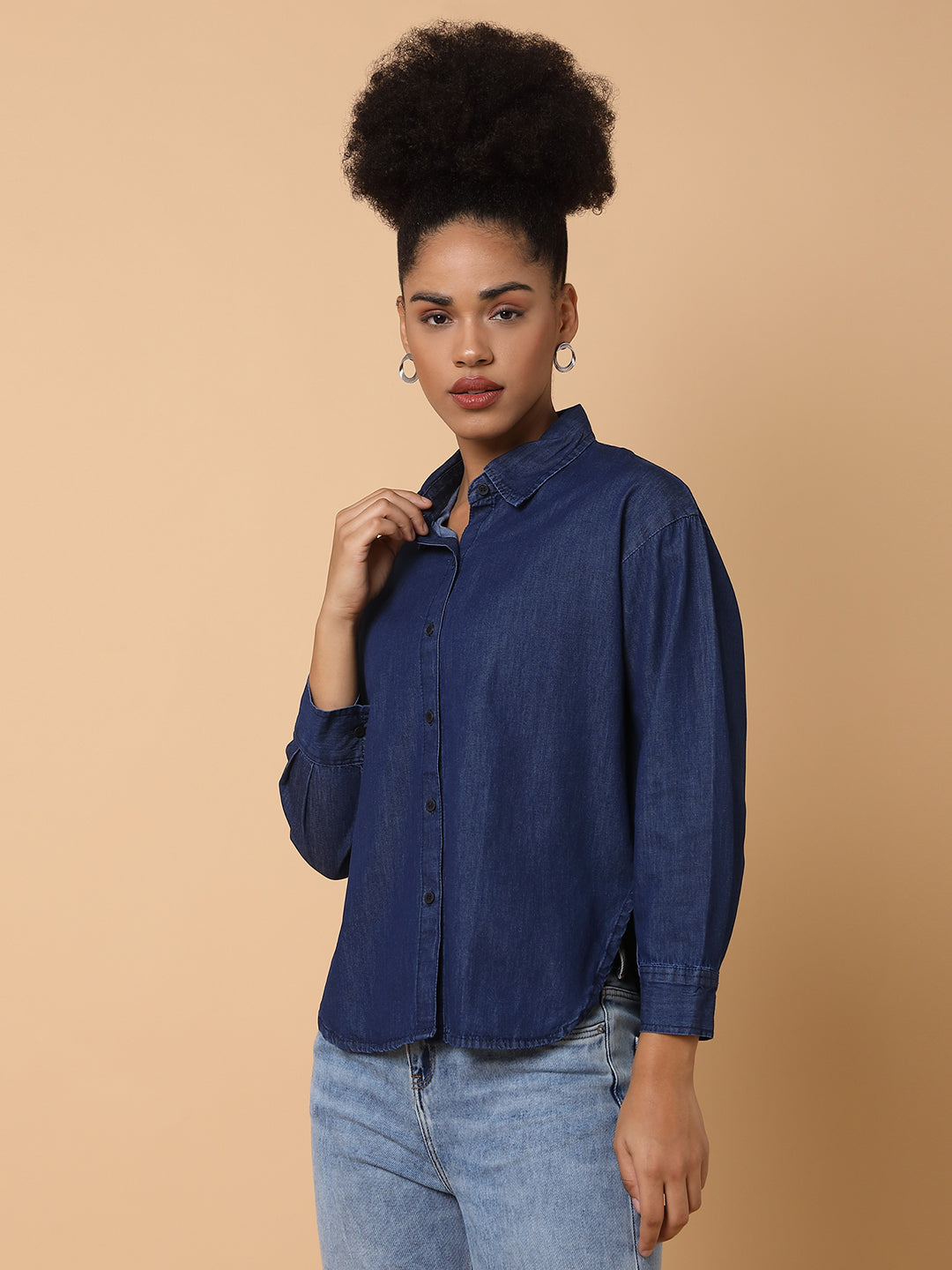 Women Solid Navy Blue Shirt