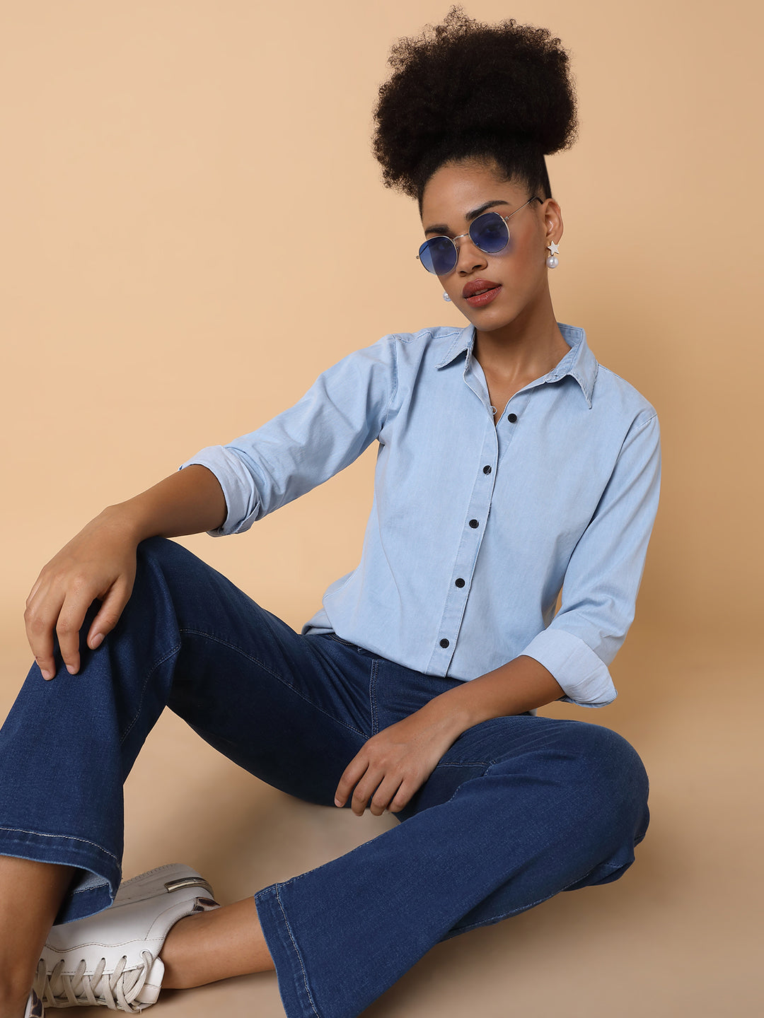 Women Solid Blue Shirt