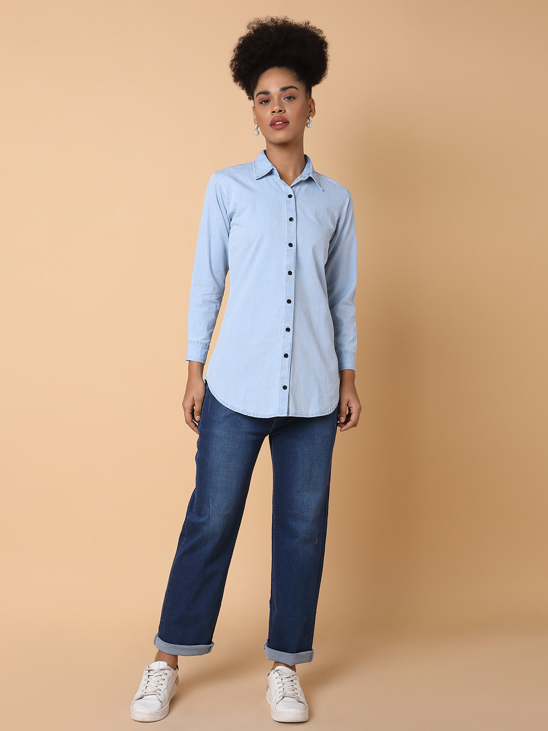 Women Solid Blue Shirt