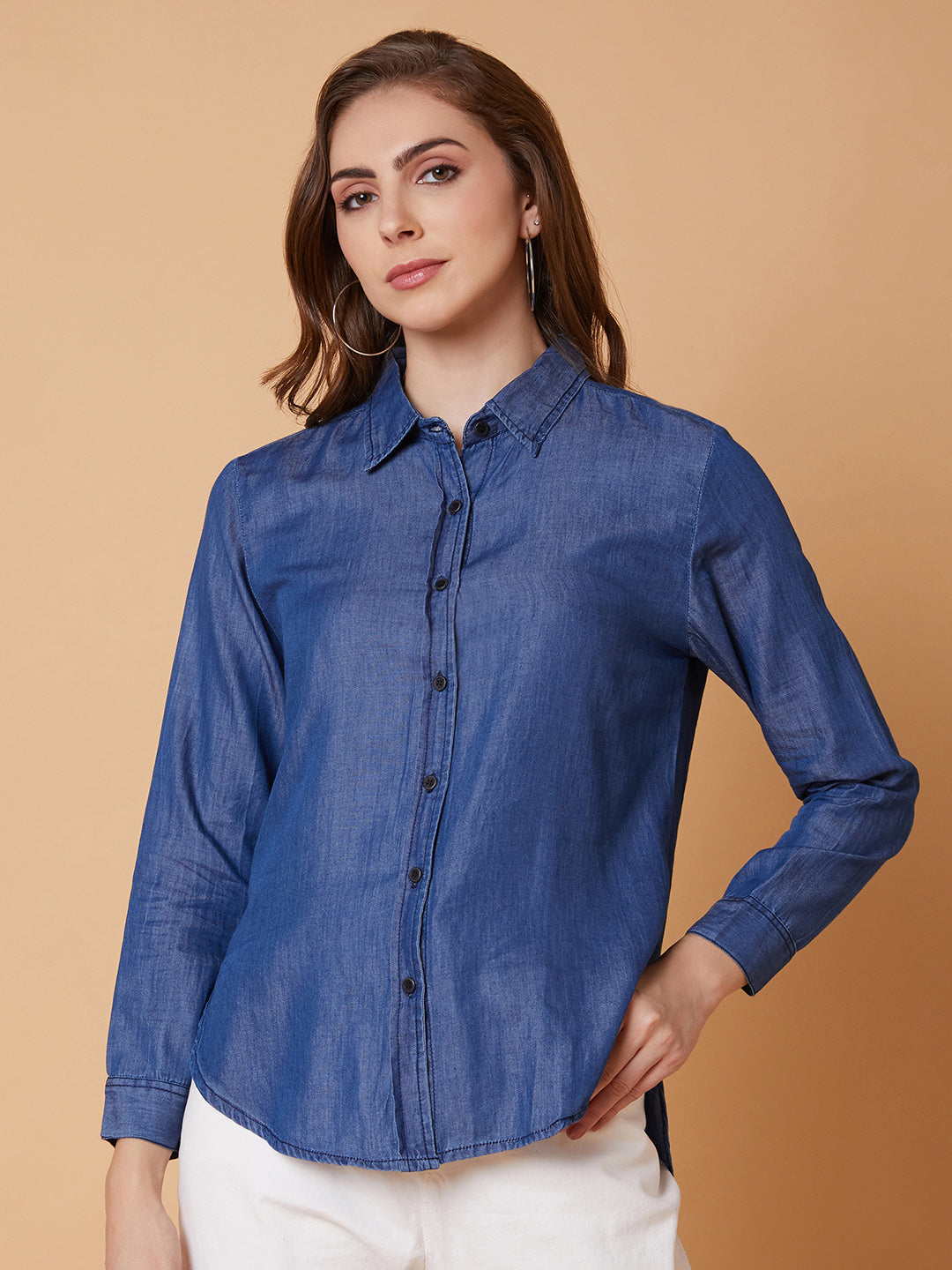 Women Solid Blue Slim Fit Shirt