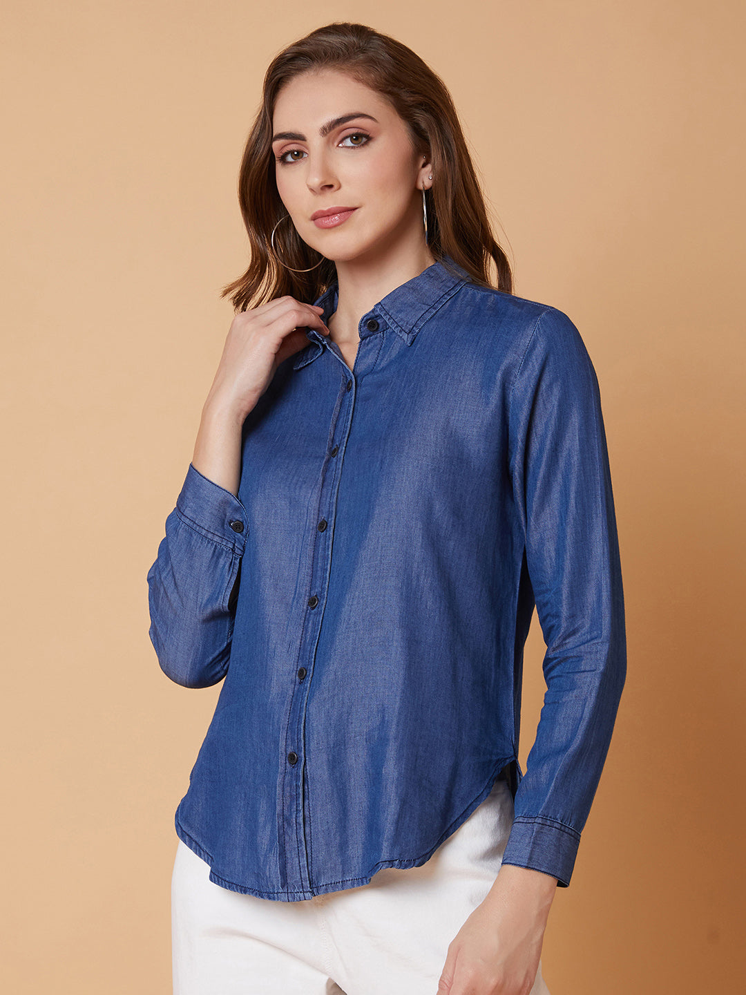 Women Solid Blue Slim Fit Shirt