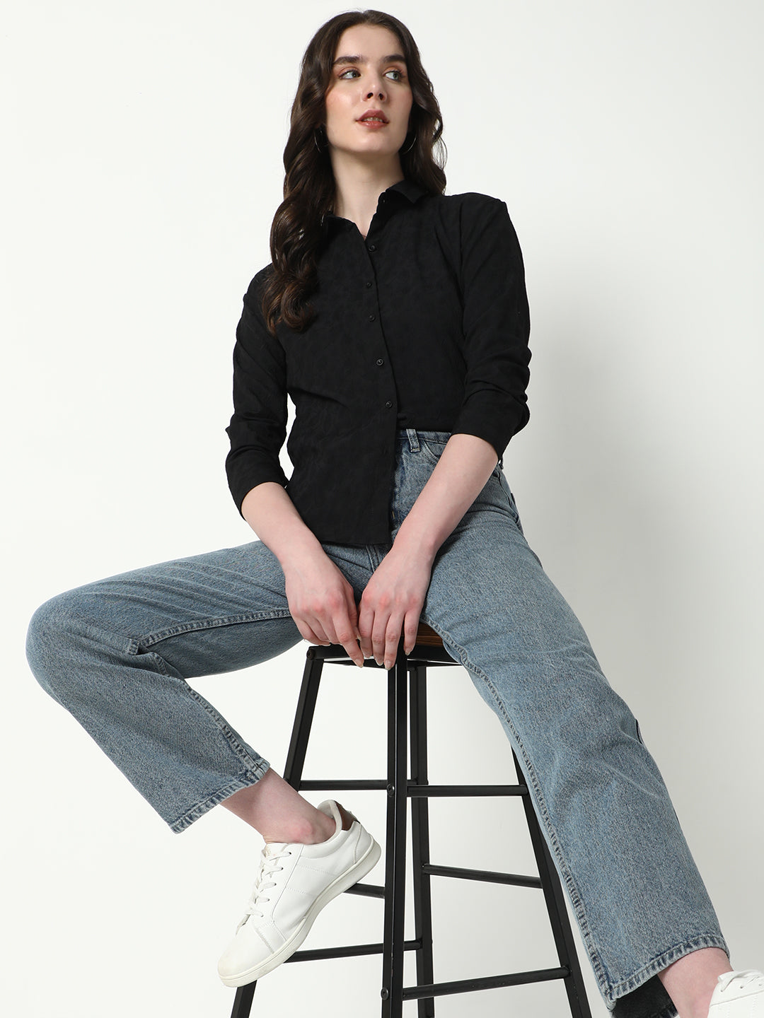 Women Black Textured Shirt