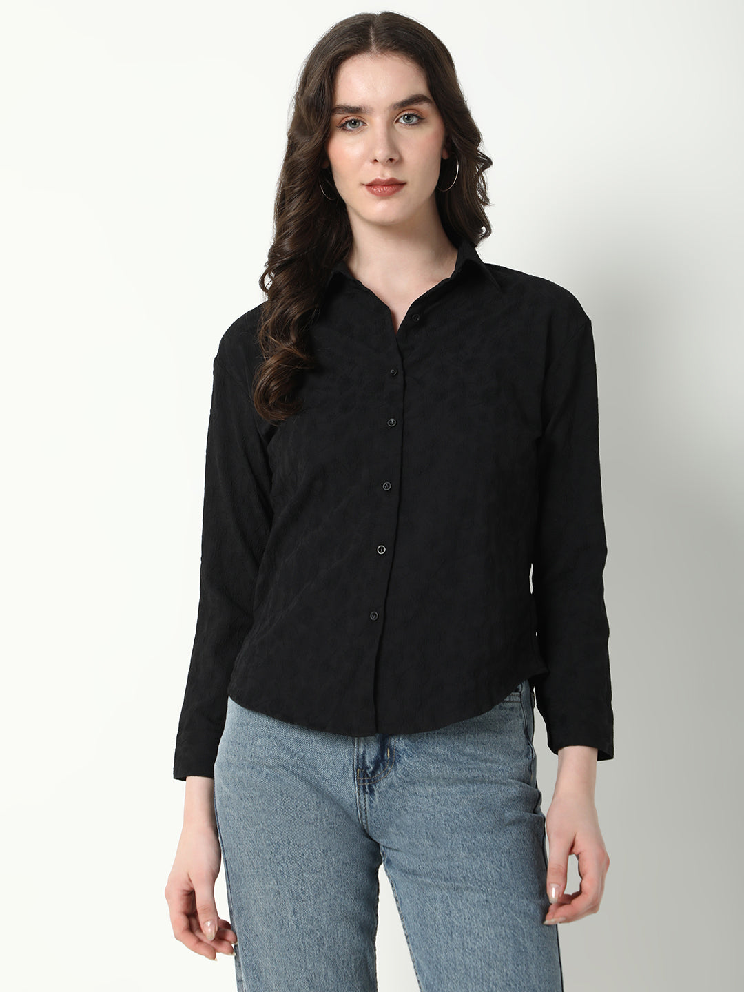 Women Black Textured Shirt