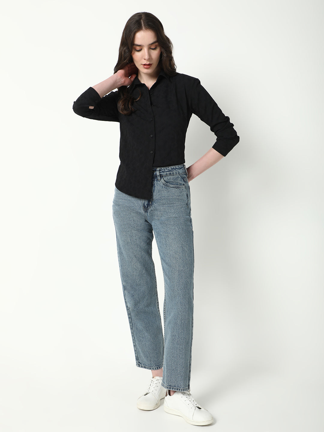 Women Black Textured Shirt