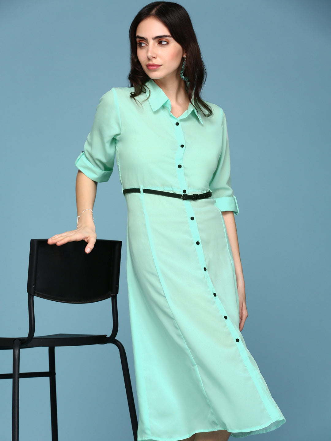 Women's Green Solid A-Line Dress