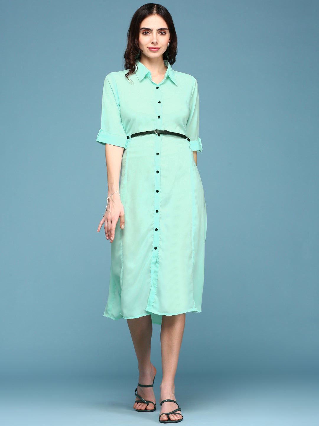 Women's Green Solid A-Line Dress