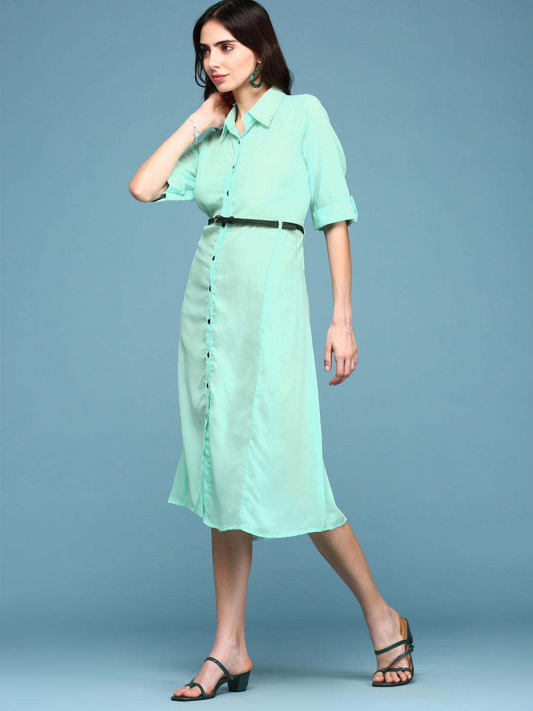 Women's Green Solid A-Line Dress