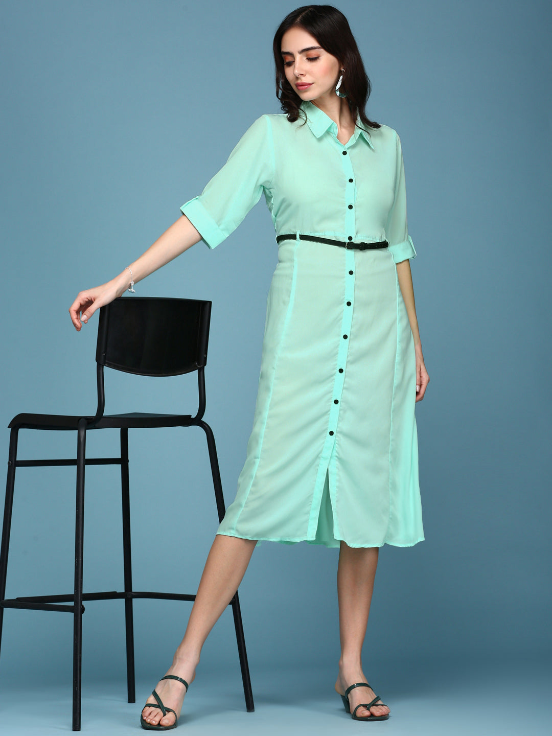 Women's Green Solid A-Line Dress