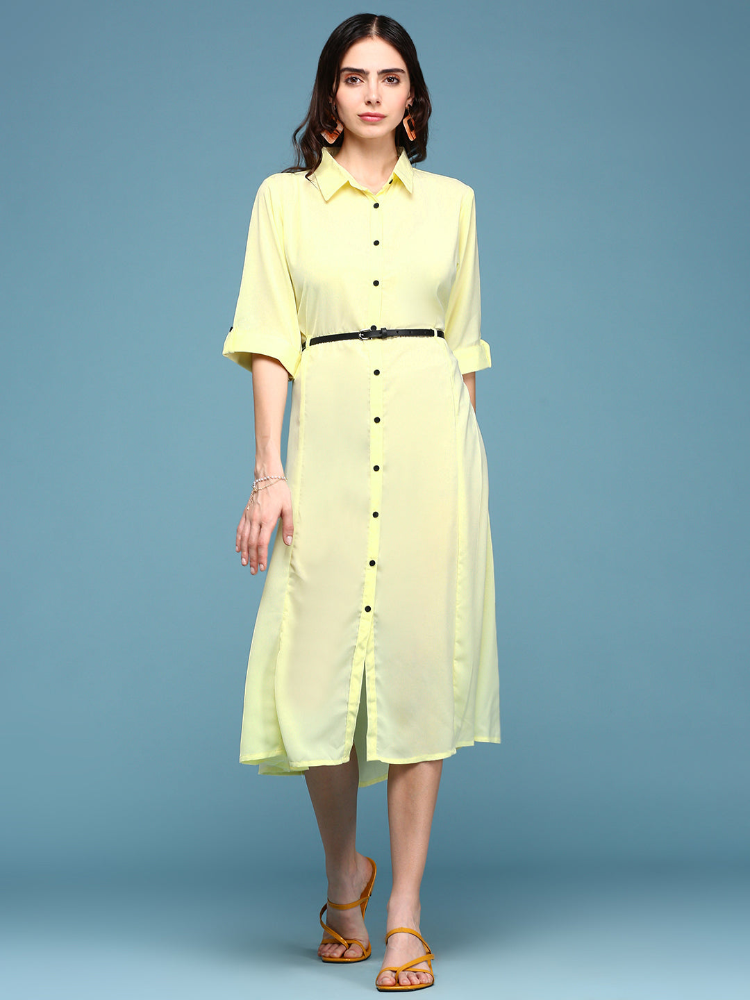 Women's Yellow Solid A-Line Dress