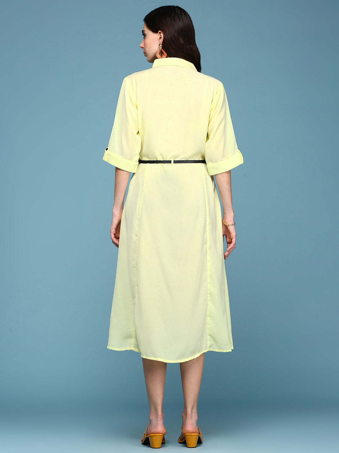 Women's Yellow Solid A-Line Dress