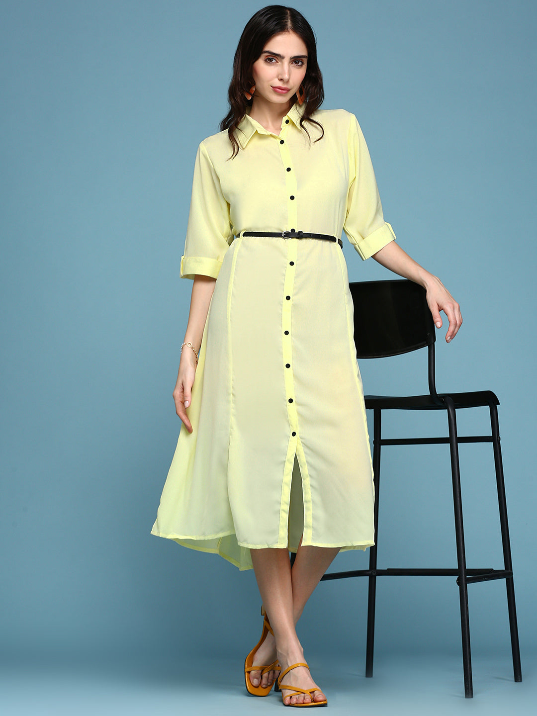 Women's Yellow Solid A-Line Dress