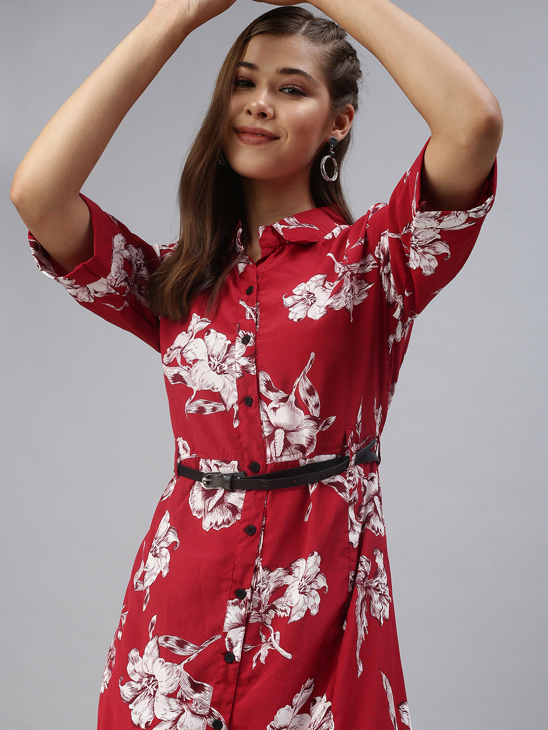 Women Printed Fit and Flare Red Dress