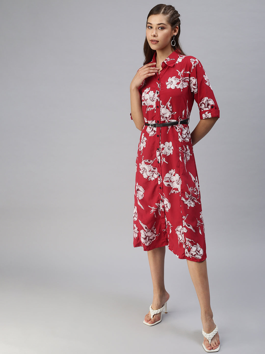 Women Printed Fit and Flare Red Dress