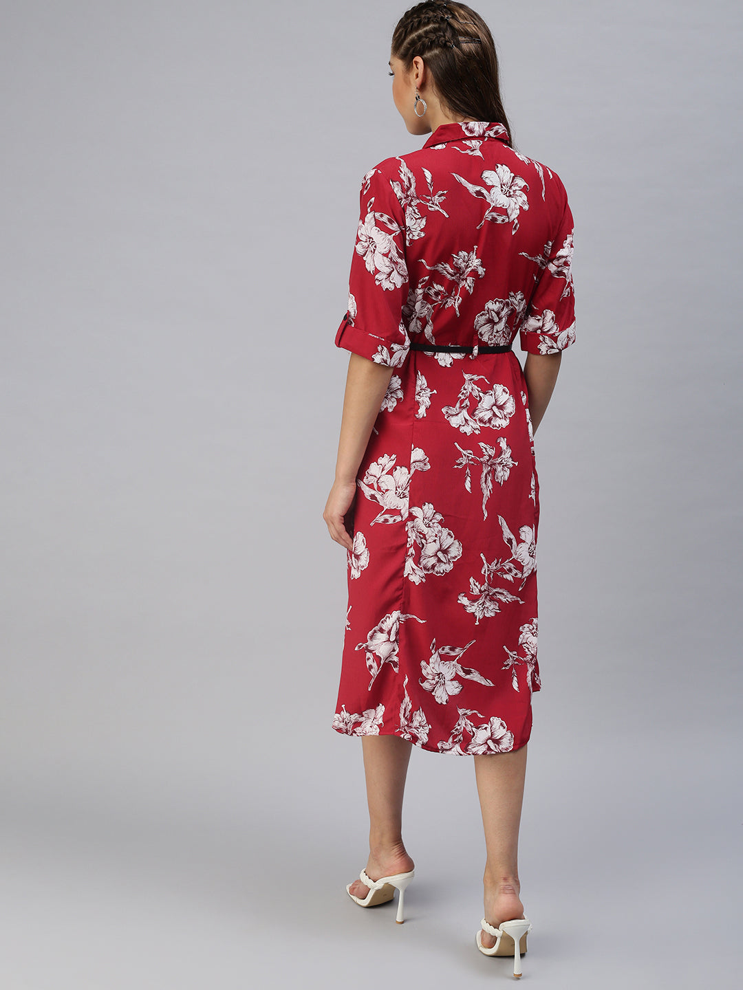 Women Printed Fit and Flare Red Dress