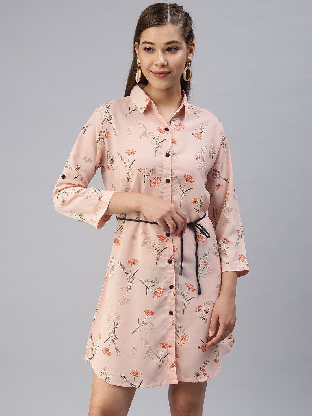 Women Printed Shirt Style Peach Dress