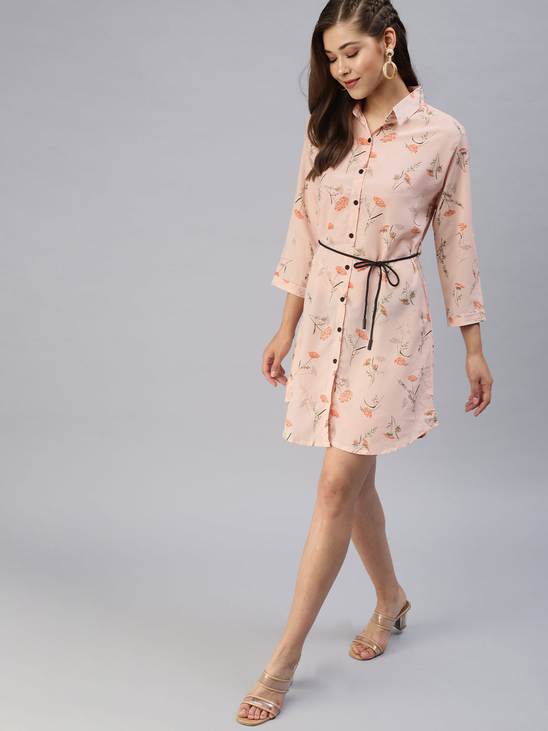 Women Printed Shirt Style Peach Dress