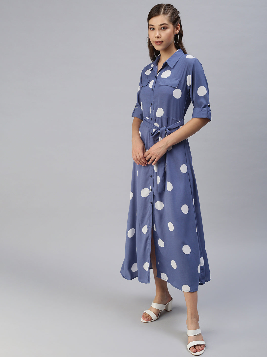 Women Printed Fit and Flare Blue Dress