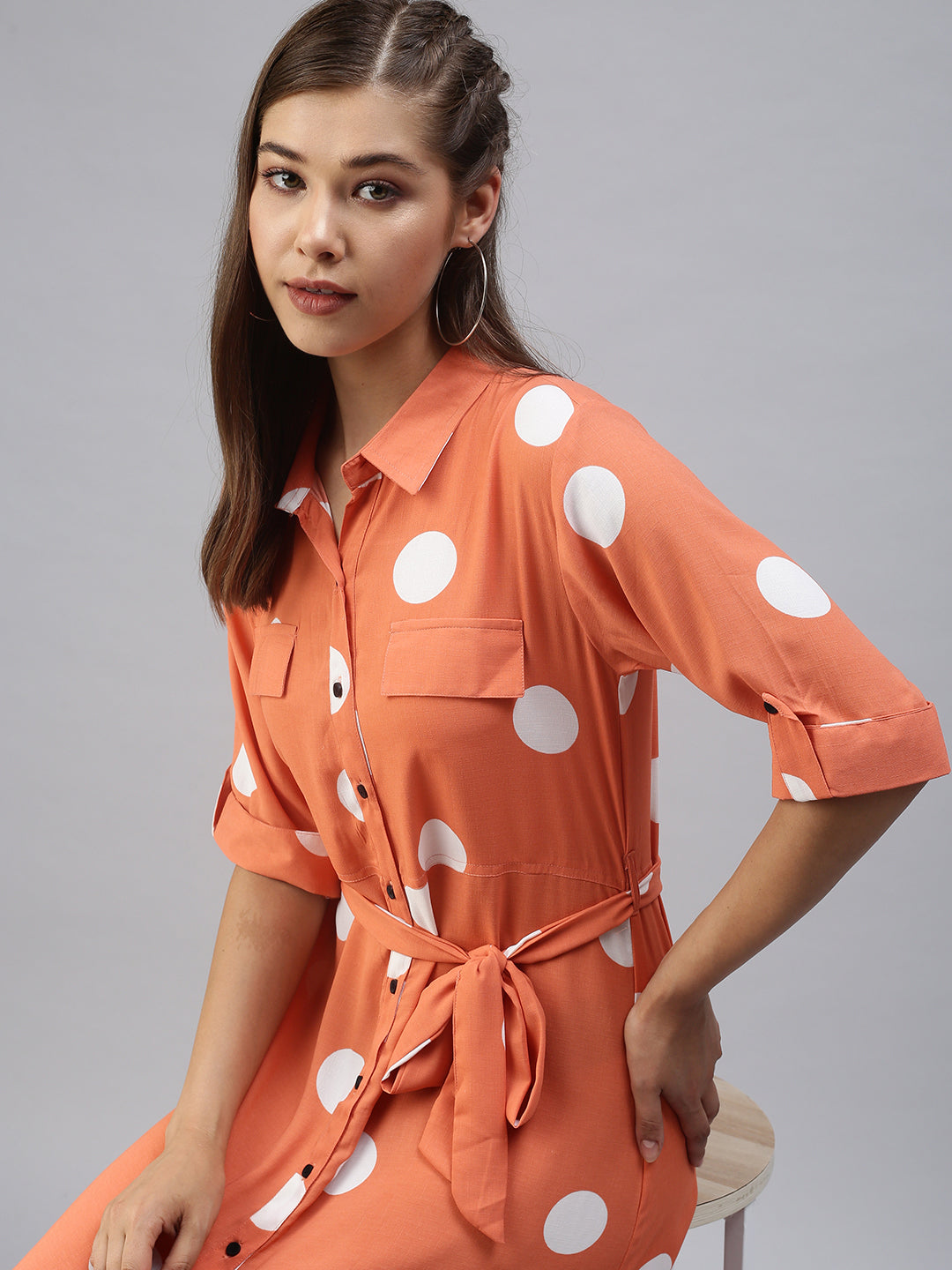 Women Printed Fit and Flare Orange Dress