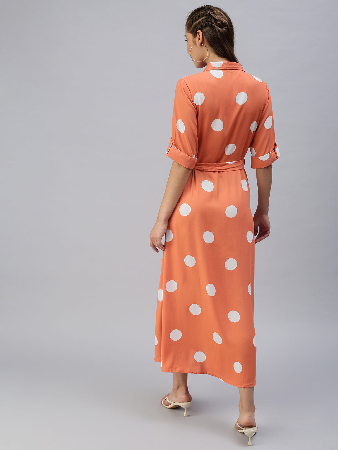 Women Printed Fit and Flare Orange Dress